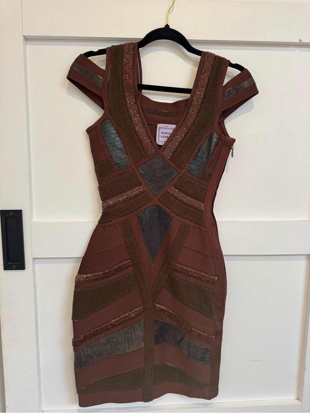 Hervé Léger Fall 2009 Runway Leather Bandage Dress Cocoa XXS 👗 HL - Picture 8 of 17